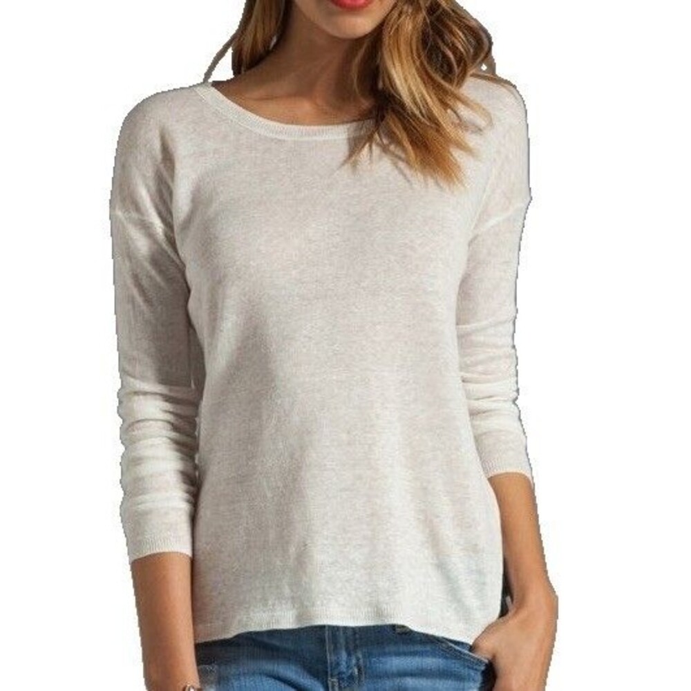 Vince Wide Neck Raglan Sleeve White Linen L/S Sweater Semi Sheer Womens Small